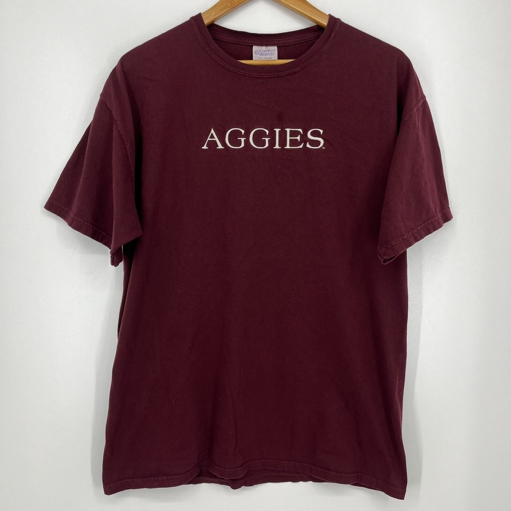 Comfort Wash Aggies Texas A&M Maroon Embroidered T-Shirt Mens Large L Ring Spun